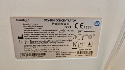 Secondhand Respirox KSW-5 5L/min Oxygen Concentrator - Image 2