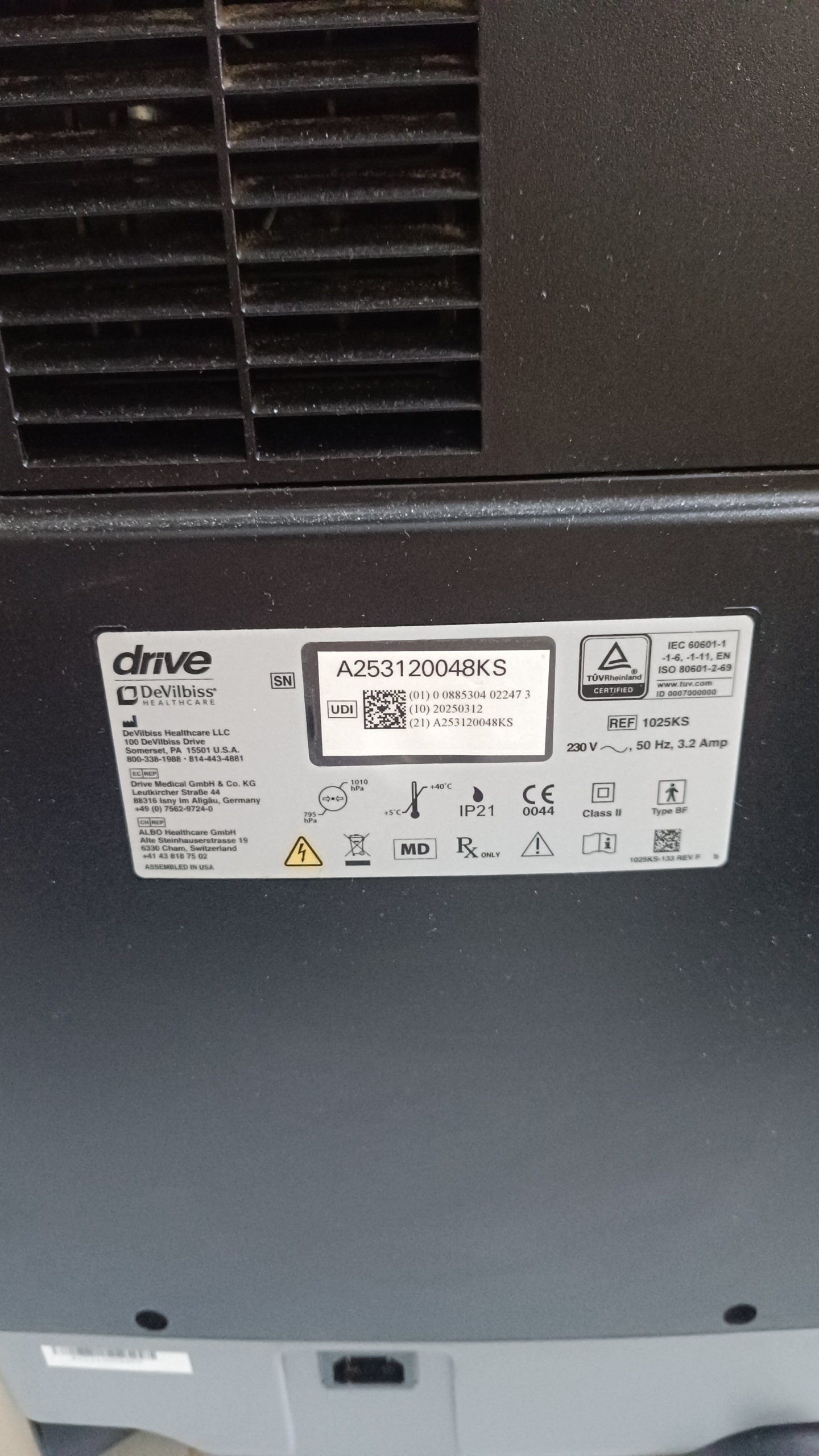 Secondhand Devilbiss Drive 1025KS 10L/min Oxygen Concentrator - Image 3