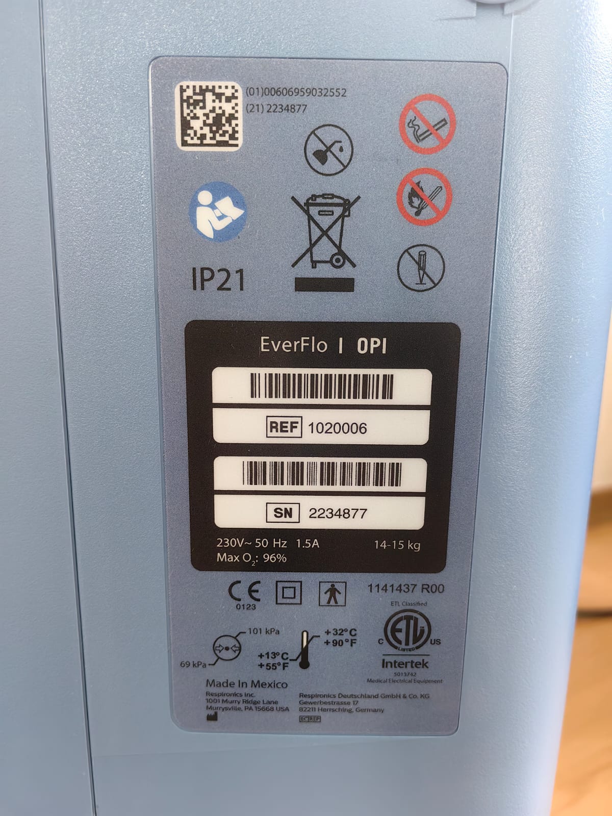 Secondhand Philips Respironics Everflo 5L/min Oxygen Concentrator - Image 2