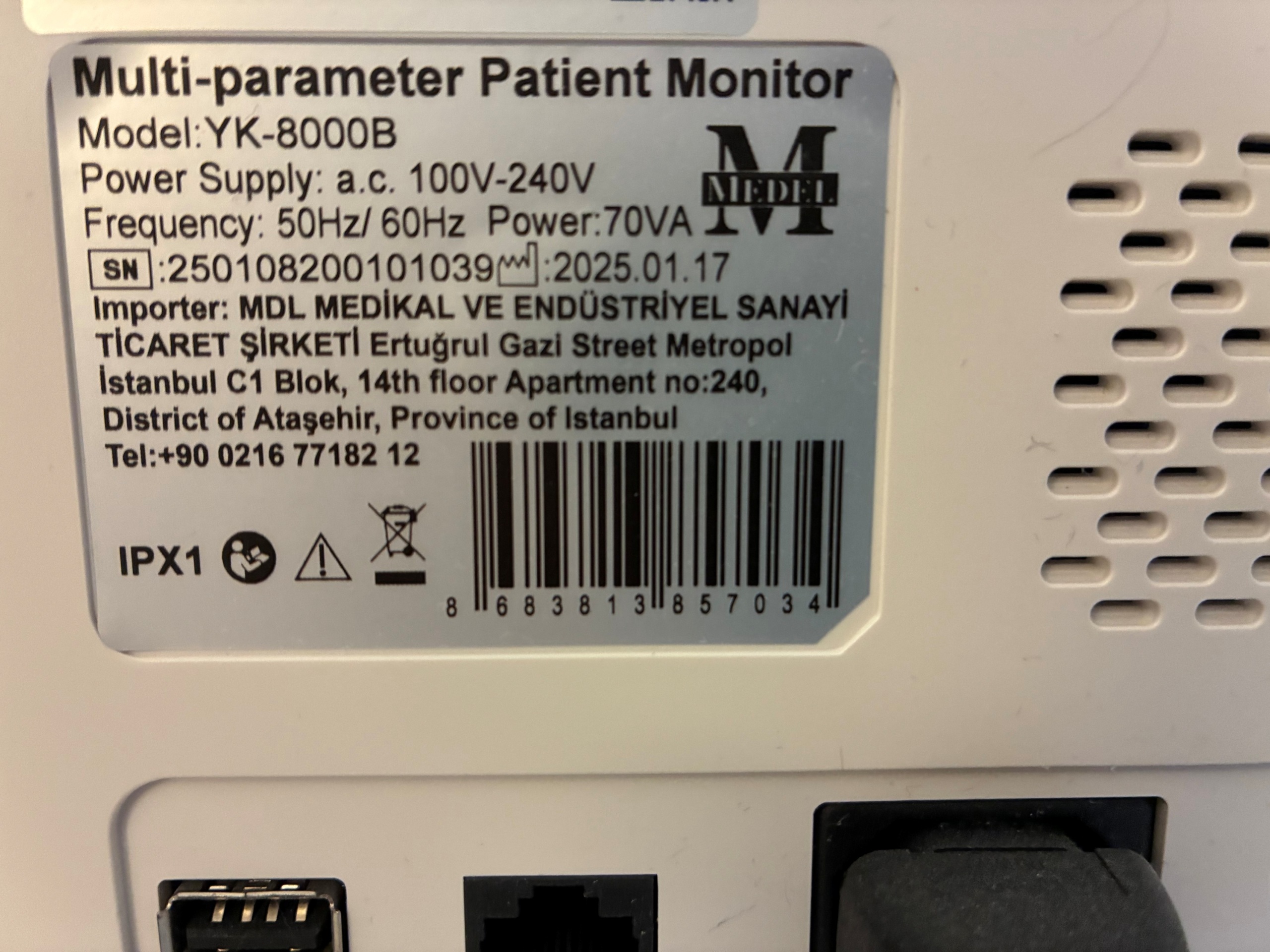Secondhand Medel YK-8000B Patient Monitor - Image 2
