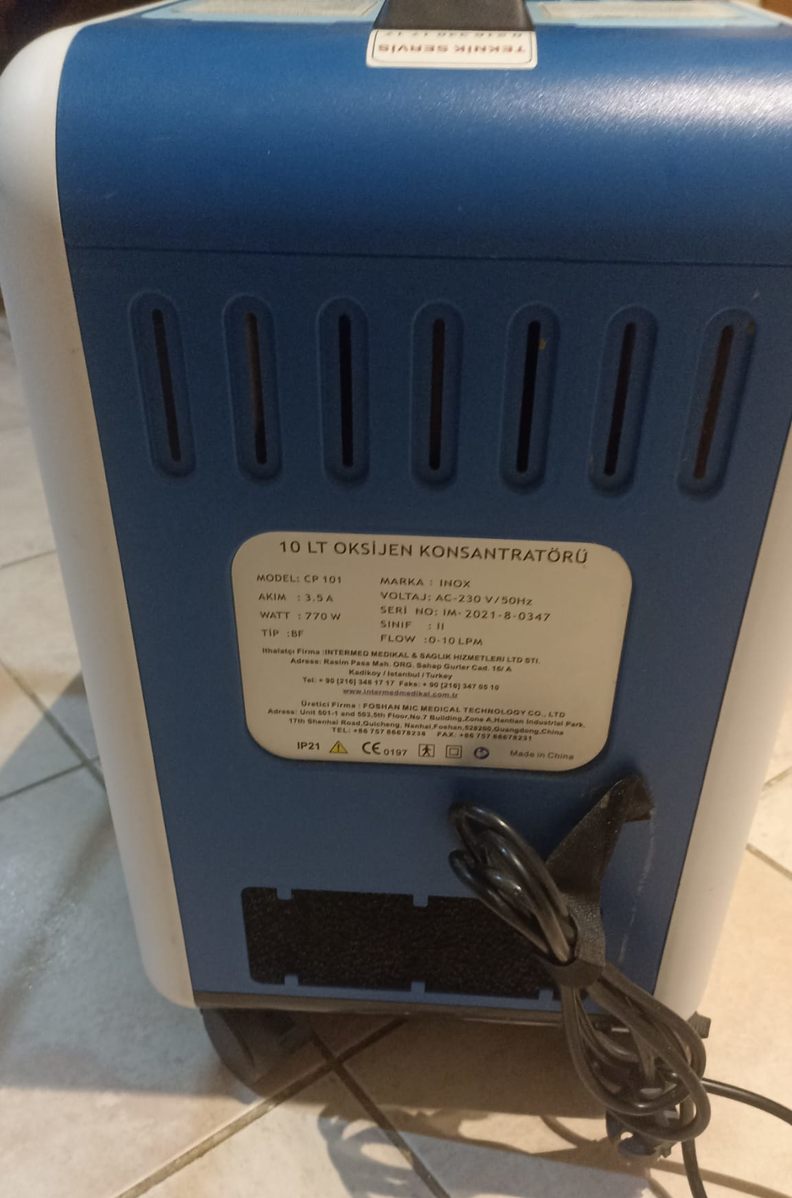 Secondhand Inox CP-101 10L/min Oxygen Concentrator - Image 5